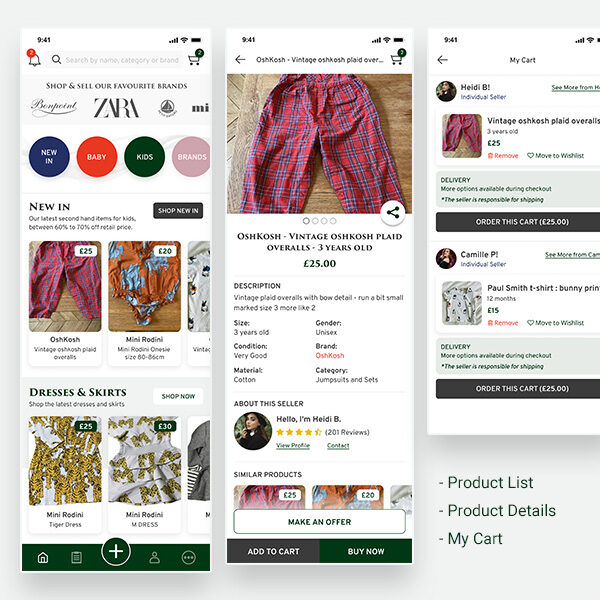 online shopping app screens