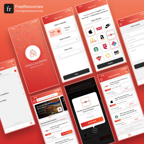 Free Find Coupons App UI Design